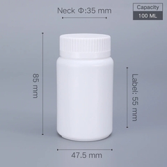 CHAI NHỰA HDPE ĐỰNG THUỐC VIÊN/THUỐC BỘT DƯỢC PHẨM; DUNG TÍCH 20ML - 200ML