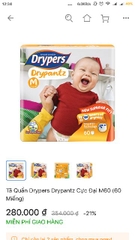 Tã quần Drypers Drypantz M60 thanh lý
