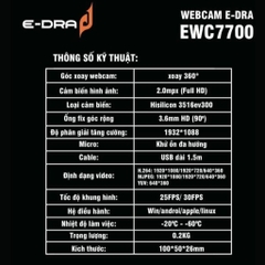 [Chính hãng] Webcam có mic E-dra EWC7700 FullHD 1080p Góc nhìn 90 độ học online