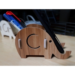 Giá đỡ điện thoại/ máy tính bảng kiêm hộp đựng đồ dùng văn phòng hình voi bằng gỗ lắp ghép [GJ]