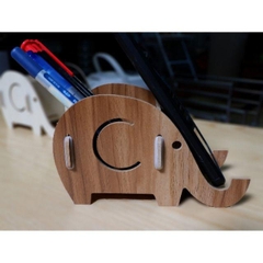 Giá đỡ điện thoại/ máy tính bảng kiêm hộp đựng đồ dùng văn phòng hình voi bằng gỗ lắp ghép [GJ]