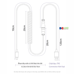 Dây cáp custom cho bàn phím cơ AKKO V2 dạng xoắn, hai đoạn tháo rời