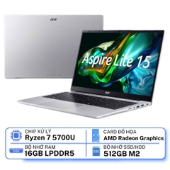 Laptop Acer Aspire Lite 15 AL15-41P-R3U5 NX.J53SV.001 (AMD Ryzen 7 5700U |16GB | 512GB | AMD Radeon | 15.6 inch FHD 60Hz | Win 11 | Bạc)