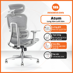 Ghế Công Thái Học Atum Màu Đen Lưng Hợp Kim Nhôm, Tựa Đầu 6D