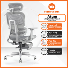 Ghế Công Thái Học Atum Màu Đen + Gác Chân Lưng Hợp Kim Nhôm, Tựa Đầu 6D