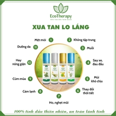 Tinh dầu bi lăn EcoTherapy [Lọ 9ml] 4 mùi hương thiên nhiên giải cảm, giảm đau, chống say xe