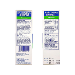 Dầu xoa SALONPAS Liniment [50ml] giảm đau, kháng viêm các cơn đau vai, đau cơ
