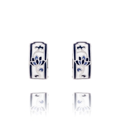 Khuyên tai Hoa Sen Xanh Trắng - Tròn