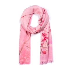 Khăn lụa dài Hoa Mai - Màu hồng (100% cashmere)