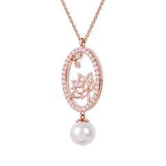 Dây chuyền Oval Tiên Nữ Hoa Sen - Vàng hồng