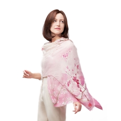 Khăn lụa dài Hoa Mai - Màu hồng (100% cashmere)