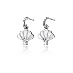 Khuyên tai Quạt Hoa - Mạ bạc với xà cừ trắng