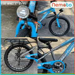 Xe Đạp Nam 2 Gióng Thời Trang, Phuột Nhún, Thắng Đĩa Kèm Đèn  Size 20 -Mã MAY20