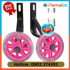 Bánh phụ xe đạp trẻ em có đèn LED sáng, Decal (gồm cả bộ 2 bánh + chân sắt)