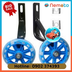Bánh phụ xe đạp trẻ em có đèn LED sáng, Decal (gồm cả bộ 2 bánh + chân sắt)