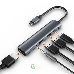 Cổng chuyển đổi đa năng Hub Type-C to 5 in 1 hỗ trợ HDMI K560, Jack 3.5mm, USB 3.0, Sạc PD 60W