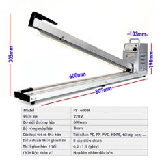 Máy hàn miệng túi tay dài Vĩnh Khang Ruixiang 60cm, 80cm, 100cm