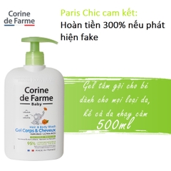 Sữa tắm gội cho bé Corine de Farme 500ml thành phần từ thiên nhiên dịu nhẹ an toàn chính hãng Pháp