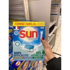 Viên rửa bát Sun hiệu quả lành tính chính hãng Pháp All in 1 (đã gồm muối, bóng + vệ sinh máy)