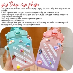 Bình đựng nước có ống hút Sports Cup 1.500ml siêu xinh tặng kèm sticker giá quà tặng