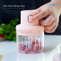Máy xay hành, tỏi đa năng hồng chạy pin sạc