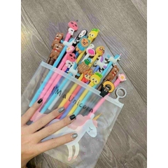 set 20 bút bi mực đen hình thú siêu xinh TẶNG kèm túi bút trong có móc