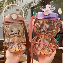 Bình nước gấu có ống hút, quai đeo cưng xỉu