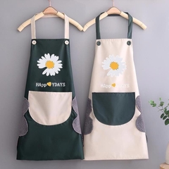 Tạp dề vải lụa Oxford chống thấm thêu hoa siêu xinh có khăn lau tay 2 bên hông