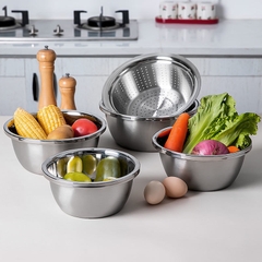 Bộ 5 Thau Rổ Inox Rửa Rau Củ Quả Có Thể Dùng Làm Bát Trộn Salad Dày Dặn Siêu Tiện Dụng Cho Nhà Bếp