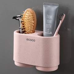 Giá Kệ Để Đồ Phòng Tắm Treo Bàn Chải Đánh Răng Đa Năng Kèm 2 Cốc Lúa Mạch Có Nam Châm Cao Cấp Ecoco, Không Cần Khoan