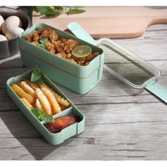 Hộp Cơm Văn Phòng Bằng Nhựa Lúa Mạch Chia 3 Tầng Chống Tràn Dùng Được Trong Lò Vi Sóng - Hộp Cơm 3 Tầng Hình Chữ Nhật