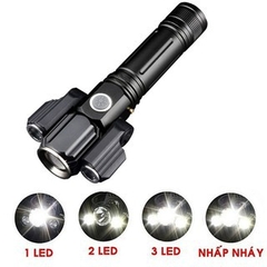 Đèn Pin Cầm Tay 3 Bóng Siêu Sáng Với 4 Chế Độ Ánh Sáng