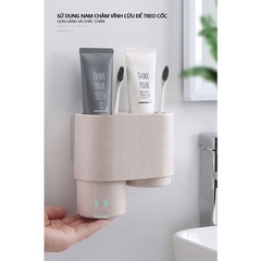 Giá Kệ Để Đồ Phòng Tắm Treo Bàn Chải Đánh Răng Đa Năng Kèm 2 Cốc Lúa Mạch Có Nam Châm Cao Cấp Ecoco, Không Cần Khoan