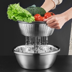 Bộ 5 Thau Rổ Inox Rửa Rau Củ Quả Có Thể Dùng Làm Bát Trộn Salad Dày Dặn Siêu Tiện Dụng Cho Nhà Bếp