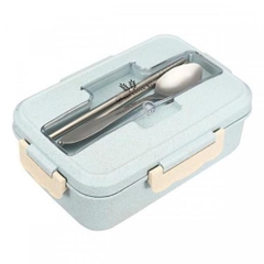 Hộp Cơm Lúa Mạch 1 Tầng 3 Ngăn Kèm Đũa Thìa Inox