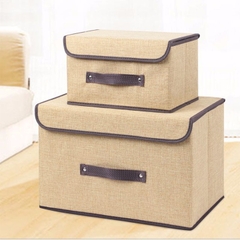 Combo 2 Hộp Vải Đựng Đồ Thùng Đựng Quần Áo Đồ Chơi Đa Năng Bằng Vải Cứng Cắp Có Nắp Đậy Tiện Dụng