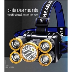 Đèn Pin ♥️Freeship♥️ Đèn Pin Đội Đầu 5 Bóng Siêu Sáng
