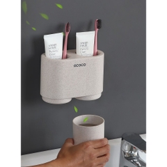 Giá Kệ Để Đồ Phòng Tắm Treo Bàn Chải Đánh Răng Đa Năng Kèm 2 Cốc Lúa Mạch Có Nam Châm Cao Cấp Ecoco, Không Cần Khoan