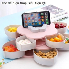 Khay Đựng Mứt Kẹo 10 Cánh Tự Xoay 2 Tầng Kèm Giá Đỡ Điện Thoại