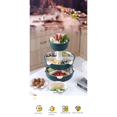 Khay Nhựa 👉[Freeship]👈 Khay 3 Tầng Để Rau Và Thực Phẩm Ăn Lẩu Tiện Dụng Gọn Đế Xoay Tròn Được