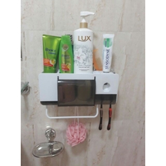 Bộ Nhả Kem Đánh Răng Lúa Mạch 2 Cốc Kèm Kệ Để Đồ Nhà Tắm (Ảnh Thật Ở Cuối)