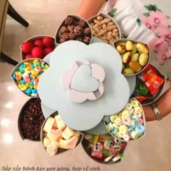 Khay Đựng Mứt Kẹo 10 Cánh Tự Xoay 2 Tầng Kèm Giá Đỡ Điện Thoại