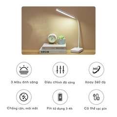 Đèn Học Để Bàn, Đèn Led Chống Cận, Có Tích Điện - 3 Chế Độ Ánh Sáng Thích Hợp Làm Việc, Đọc Sách - 9101