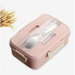 Hộp Cơm Lúa Mạch 1 Tầng 3 Ngăn Kèm Đũa Thìa Inox