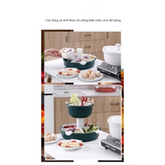 Khay Nhựa 👉[Freeship]👈 Khay 3 Tầng Để Rau Và Thực Phẩm Ăn Lẩu Tiện Dụng Gọn Đế Xoay Tròn Được