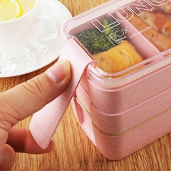 Hộp Cơm Văn Phòng Bằng Nhựa Lúa Mạch Chia 3 Tầng Chống Tràn Dùng Được Trong Lò Vi Sóng - Hộp Cơm 3 Tầng Hình Chữ Nhật