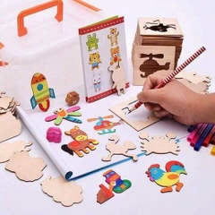 Bộ Khuôn Vẽ Bằng Gỗ Các Hình Cho Bé Tô Màu