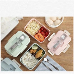 Hộp Cơm Lúa Mạch 1 Tầng 3 Ngăn Kèm Đũa Thìa Inox