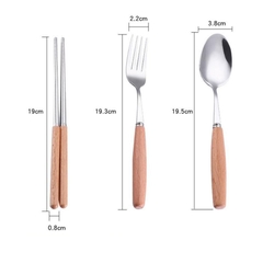 Bộ Đũa, Thìa, Dĩa Inox Cán Gỗ Tặng Kèm Hộp Đựng Lúa Mạch
