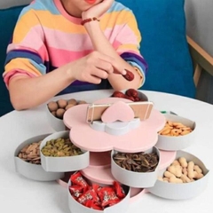 Khay Đựng Mứt Kẹo 10 Cánh Tự Xoay 2 Tầng Kèm Giá Đỡ Điện Thoại
